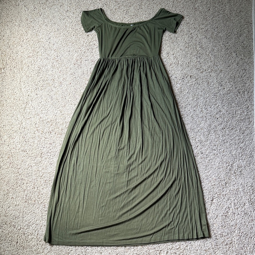 Amazon Olive Green Short Sleeve Maxi Dress